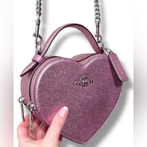 NWT Coach Heart Leather Convertible Crossbody Bag in Pink Lilac Metallic - Picture 9 of 16